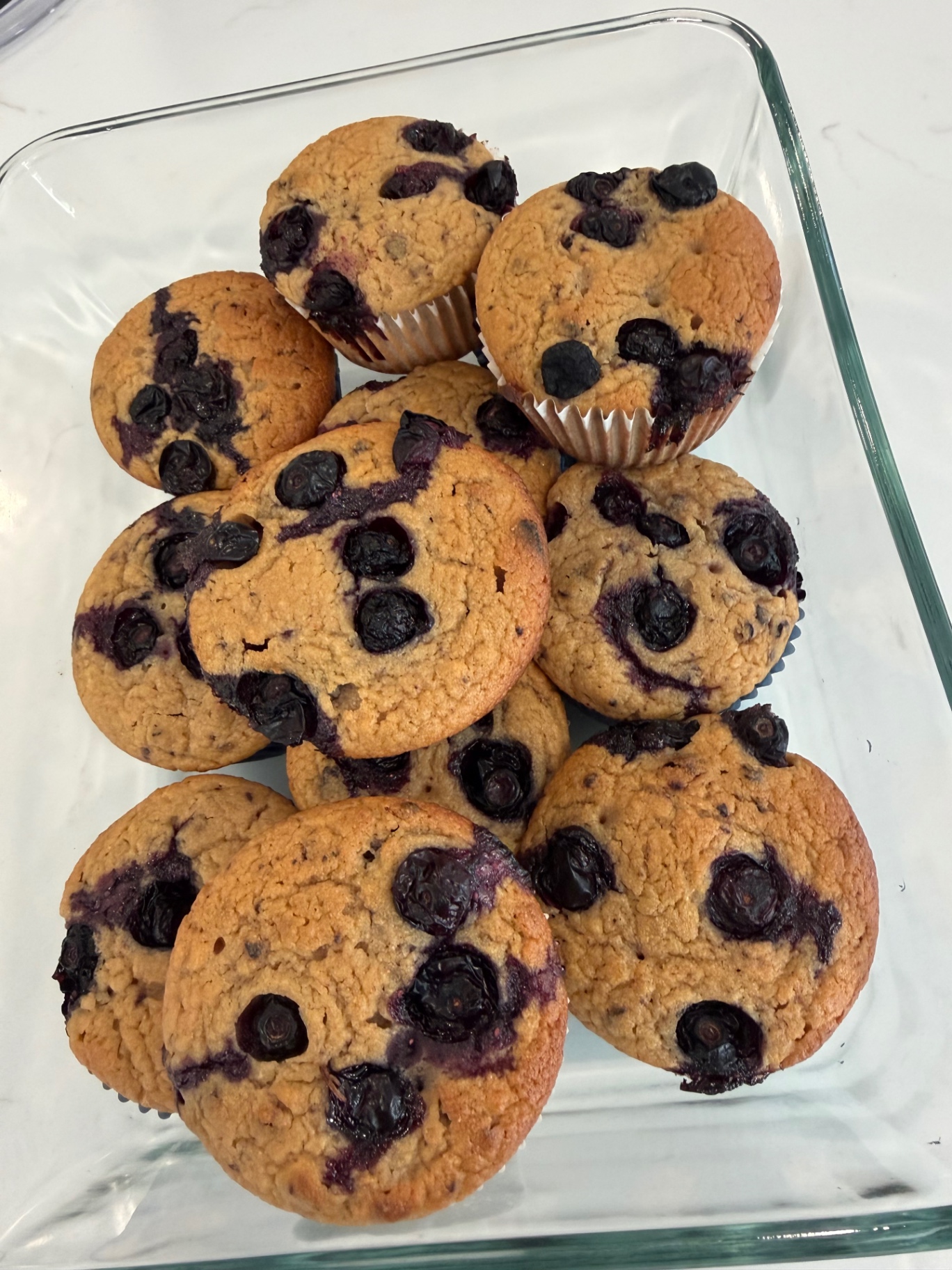 Homemade blueberry muffins prepared for a family