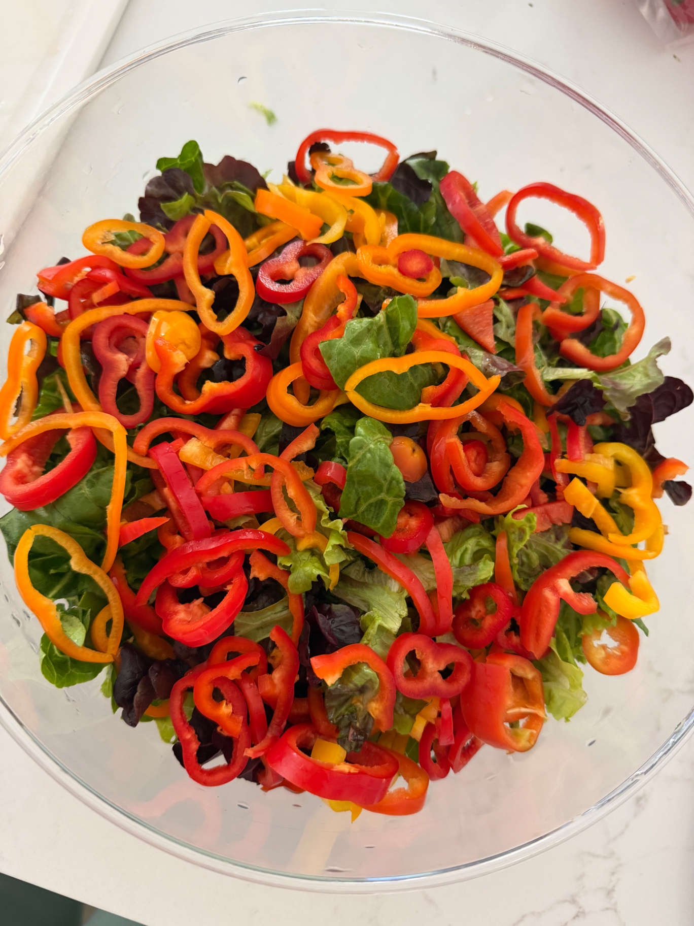 A colorful fresh salad prepared for a postpartum family